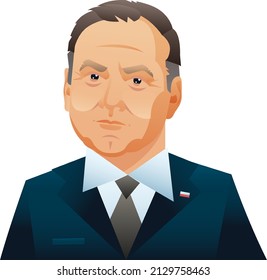 Seattle, WA - United States - Feb 22 2022: Portrait of Polish President Andrzej Duda of Poland