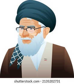 Seattle, WA - United States - Mar 12 2022: Vector Illustration Of Iranian Supreme Leader Ayatollah Ali Khamenei