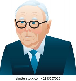 Seattle, WA - United States - Mar 14 2022: Vector Portrait of Charlie Munger, Philanthropist, Investor and Vice Chairman of Berkshire Hathaway