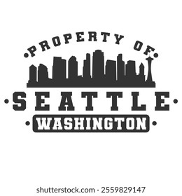 Seattle, WA, USA City Varsity Skyline. A Logotype Sports College and University Style. Illustration Design Vector Emblem.