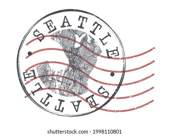 Seattle, WA, USA Stamp Map Postal. Silhouette Seal Roads and Streets. Passport Round Design. Vector Icon. Design Retro Travel National Symbol.