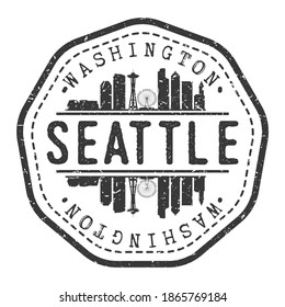 Seattle, WA, USA Stamp Skyline Postmark. Silhouette Postal Passport. City Round Vector Icon. Vintage Postage Design.