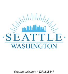 Seattle Washington. Banner Design. City Skyline. Silhouette Vector. Famous Monuments.