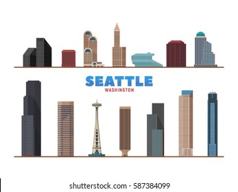 Seattle Washington city landmarks isolated object. Business travel and tourism concept with modern buildings. Image for presentation, banner, web site.