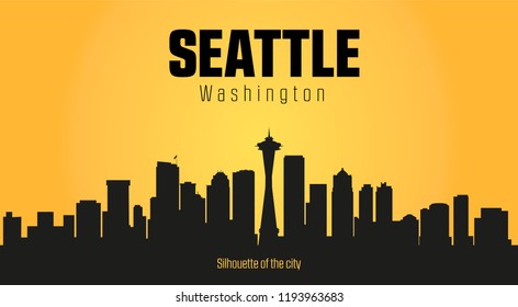 Seattle Washington city silhouette and yellow background 