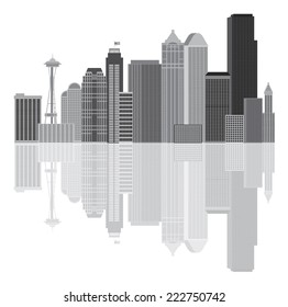 Seattle Washington Downtown City Skyline in Grayscale Isolated on White Background Vector Illustration