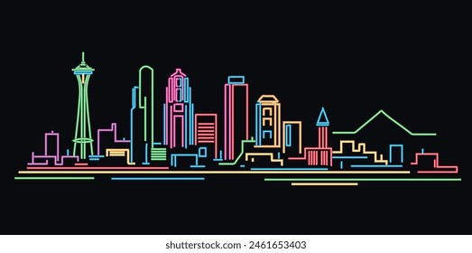 Seattle Washington Neon-Licht-Skyline-Vektorillustration