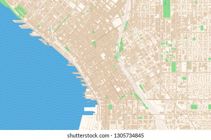 Seattle Washington printable map excerpt. This vector streetmap of downtown Seattle is made for infographic and print projects.