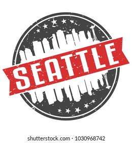 Seattle Washington Round Travel Stamp. Icon Skyline City Design Vector. Seal Badge Illustration Vector.