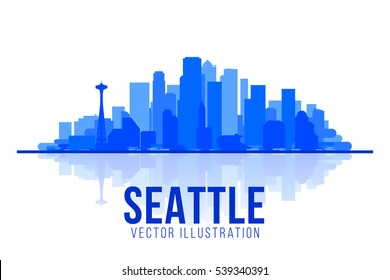 Seattle Washington silhouette skyline vector illustration. Background with city panorama. Travel picture.