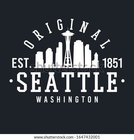 Seattle Washington Skyline Original. A Logotype Sports College and University Style. Illustration Desig