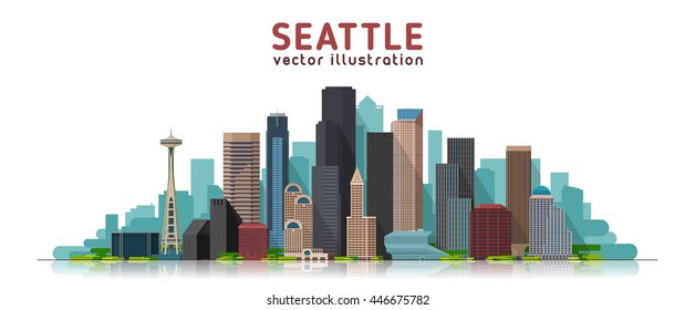 Seattle Washington skyline vector illustration. Background with city panorama.
Travel picture.