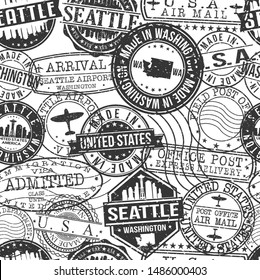 Seattle Washington Stamps. City Stamp Vector Art. Postal Passport Travel. Design Set Pattern.