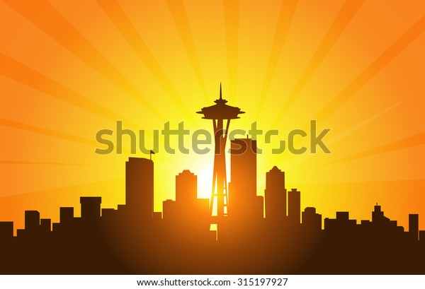 Seattle Washington Sunrise Skyline Stock Vector (Royalty Free ...