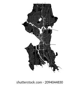 Seattle, Washington, United States, high resolution vector map with city boundaries, and editable paths. The city map was drawn with white areas and lines for main roads, side roads and watercourses.