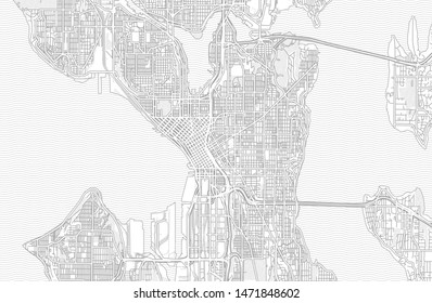 Seattle, Washington, USA, bright outlined vector map with bigger and minor roads and steets created for infographic backgrounds.