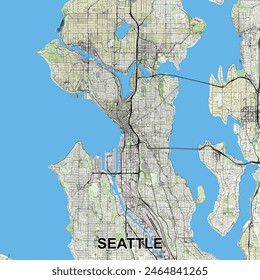 Seattle, Washington, USA map poster art
