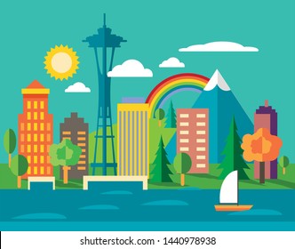 Seattle Washington USA skyline vector illustration