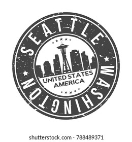 Seattle Washington USA Stamp Logo Icon Symbol Design Skyline City.