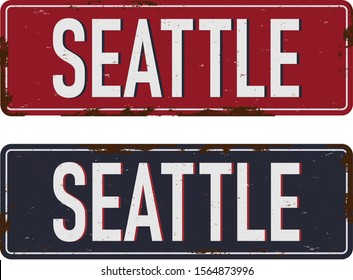 Seattle Washington USA Travel rusty sign Icon Skyline City Design