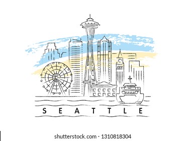 Seattle, Washington vector illustration and typography design