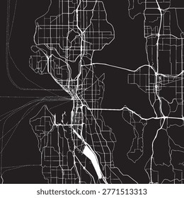 Seattle Washington Vector Map, Detailed City Street Map Black and White Minimalist Line Art