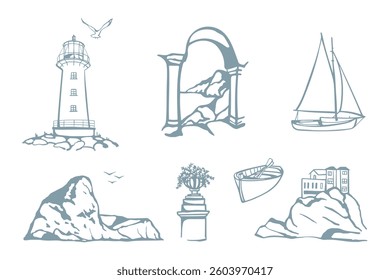 Seaview theme hand drawn elements set