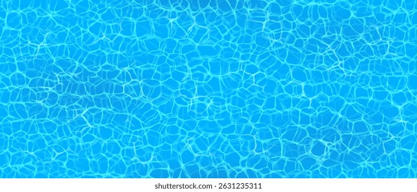 Fundo da água do mar, vista de cima. Ilustração vetorial abstrata de ondulações de água em uma piscina. Tons vibrantes de azul criam um padrão calmante. Ideal para designs com temas de verão e planos de fundo.