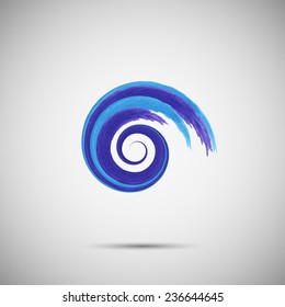 Seawater  logotype. Blue wave logo template.  Sea surf  emblem symbol. Watercolor brush strokes. Seawater  logotype. Vector illustration 