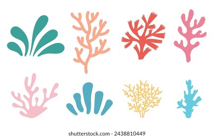 Seaweed alga marine sea plant aquatic reef isolated set. Vector flat graphic design illustration