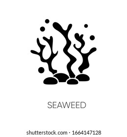 Seaweed black glyph icon. Natural component. Skincare treatment product. Antiaging effect. Ecology and biology. Marine grass extract. Silhouette symbol on white space. Vector isolated illustration