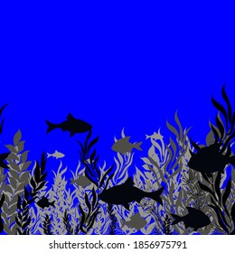 Borde de algas y peces sin soldadura, ilustración vectorial