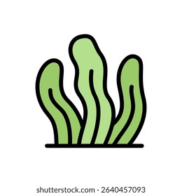 Seaweed in green-colored outlines, suitable for marine plant visuals, sea life designs, and ocean-themed decorations or infographics.