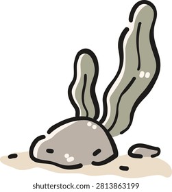 Seaweed growing on ocean rocks Clipart, Cute Nautical Ocean Marine Vector, Hand Drawn flat color Kids Nursery Sublimation Graphic Element