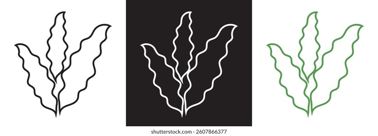 Seaweed icon. Black, white and green  plants icon, underwater grass icon. Vector illustration. isolated on white and black background. EPS 10
