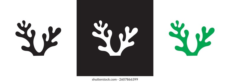 Seaweed icon. Black, white and green  plants icon, underwater grass icon. Vector illustration. isolated on white and black background. EPS 10