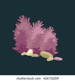 Seaweed, isolated colorful corals and algae, Vector underwater flora, fauna.
