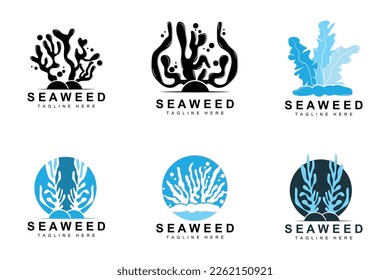 Logo-Design für Meeresalgen, Unterwasser-Pflanzendarstellung, Kosmetik und Lebensmittelzutaten