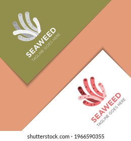 seaweed logo and icon vector with mockup illustration design template