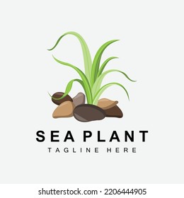 Seaweed Logo, Sea Plants Vector Design, Grocery And Nature Protection