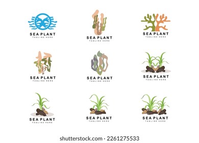 Seaweed Logo, Sea Plants Vector Design, Grocery And Nature Protection