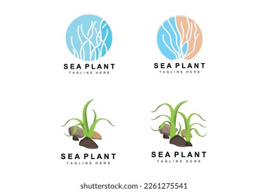 Seaweed Logo, Sea Plants Vector Design, Grocery And Nature Protection