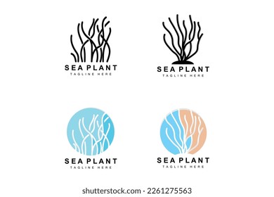 Seaweed Logo, Sea Plants Vector Design, Grocery And Nature Protection