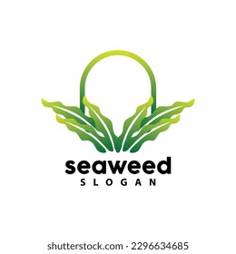 Seaweed Logo, Underwater Plant Vector, Simple Leaf Design, Illustration Template Symbol Icon