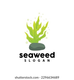 Seaweed Logo, Underwater Plant Vector, Simple Leaf Design, Illustration Template Symbol Icon