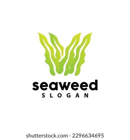 Seaweed Logo, Underwater Plant Vector, Simple Leaf Design, Illustration Template Symbol Icon