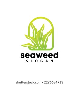 Seaweed Logo, Underwater Plant Vector, Simple Leaf Design, Illustration Template Symbol Icon