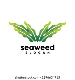 Seaweed Logo, Underwater Plant Vector, Simple Leaf Design, Illustration Template Symbol Icon