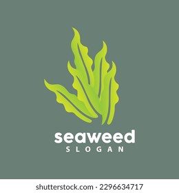 Seaweed Logo, Underwater Plant Vector, Simple Leaf Design, Illustration Template Symbol Icon