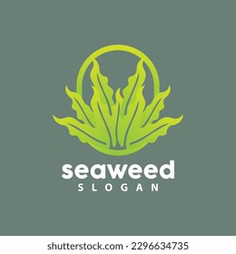 Seaweed Logo, Underwater Plant Vector, Simple Leaf Design, Illustration Template Symbol Icon